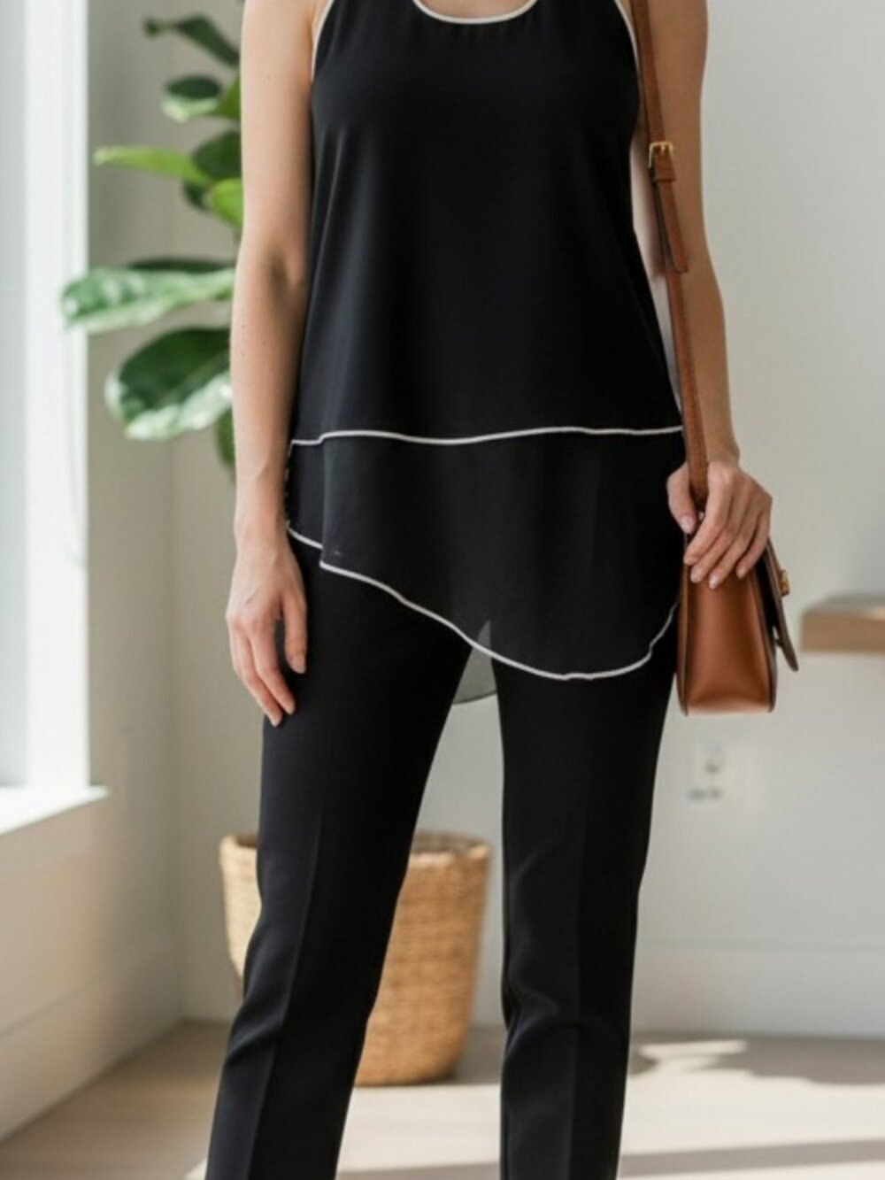 Calvin Klein Black Contrast Trim Piping Sleeveless Tank Top Shirt XS